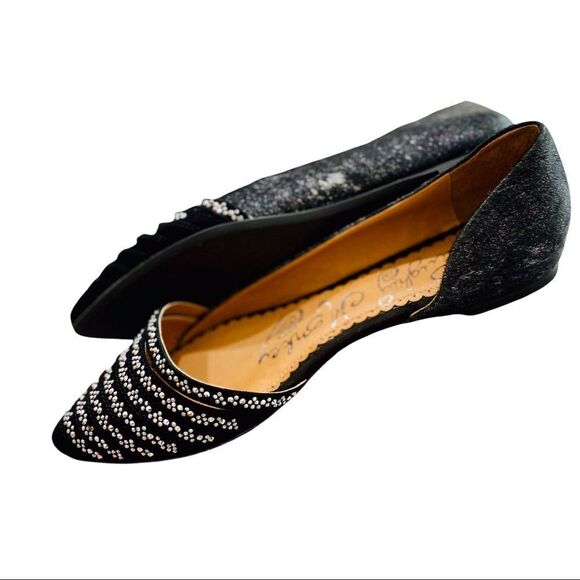 Black Leather Rhinestone Toe Cap Slip Ons Ballet Loafer Shoes NEW - Picture 4 of 9